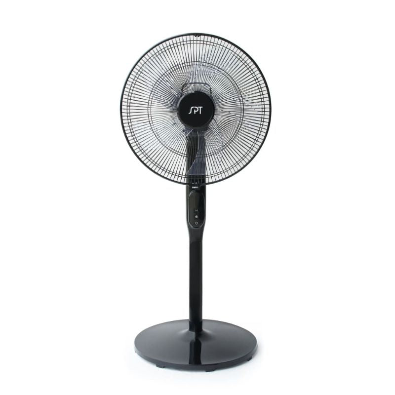 SPT SF-16D48BK: 16″ DC-Motor Energy Saving Stand Fan with Remote and Timer – Piano Black - Front View
