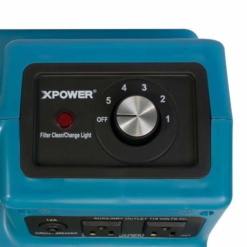 XPOWER X-2480A Professional 3-Stage HEPA Mini Air Scrubber in blue - control panel