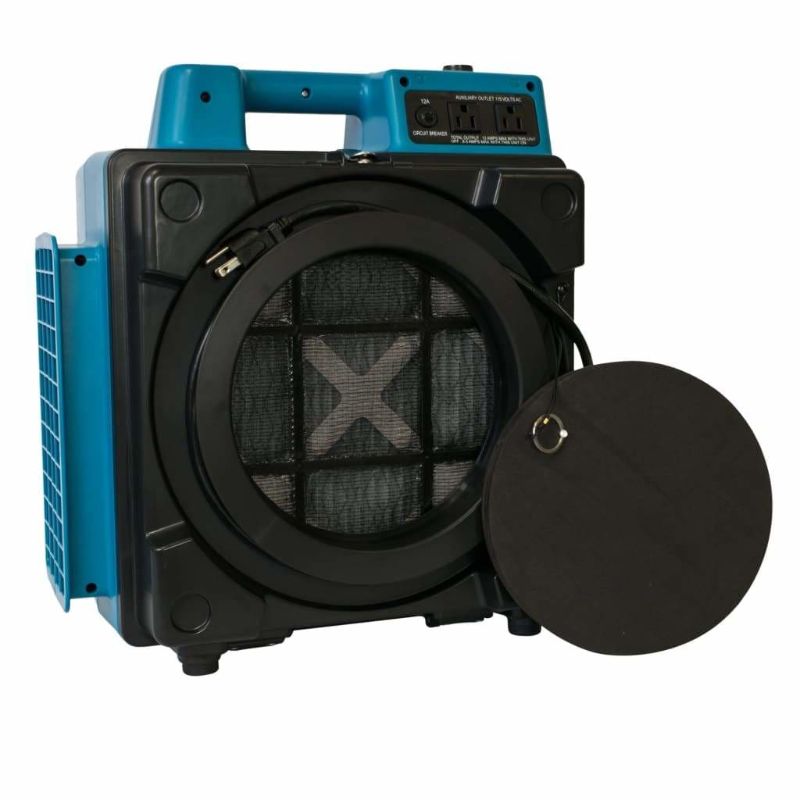 XPOWER X-2480A Professional 3-Stage HEPA Mini Air Scrubber in blue - front view cover off