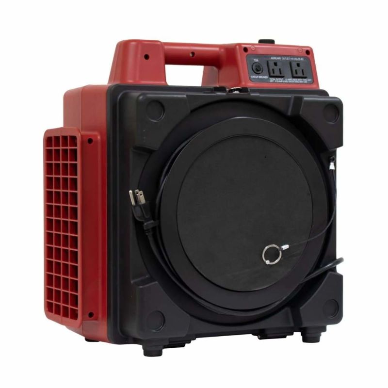 XPOWER X-2480A Professional 3-Stage HEPA Mini Air Scrubber in red front angled right view with cover on
