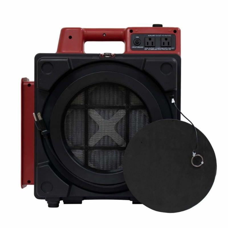 XPOWER X-2480A Professional 3-Stage HEPA Mini Air Scrubber in red front view cover off