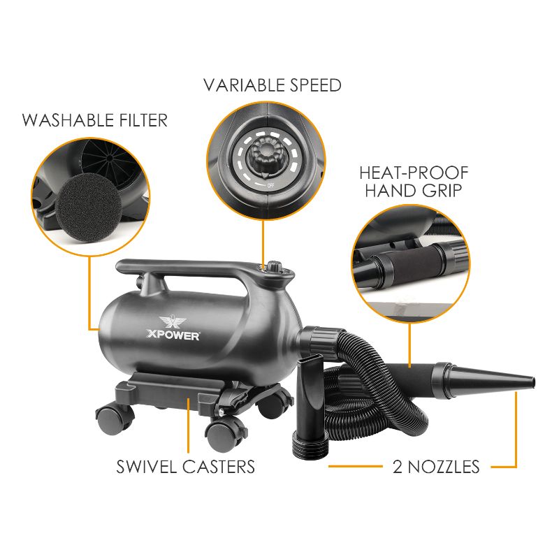 XPOWER A-16 Professional Car Dryer Blower with Mobile Dock w/ Caster Wheels various features