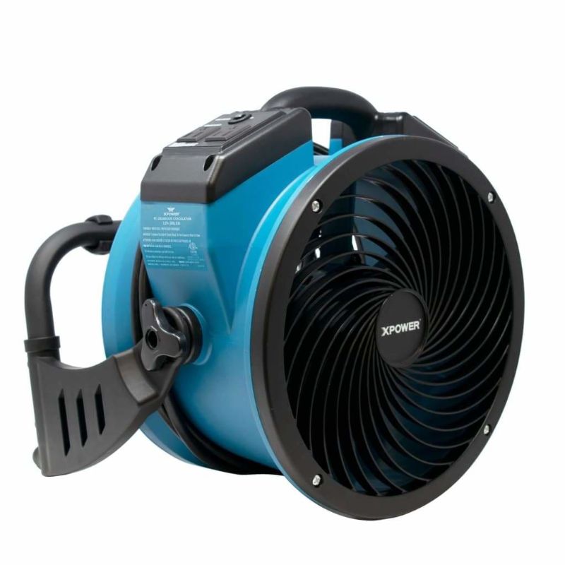 XPOWER FC-250AD Pro 13” Brushless DC Motor Air Circulator Utility Fan with Power Outlets - Left Front Flat