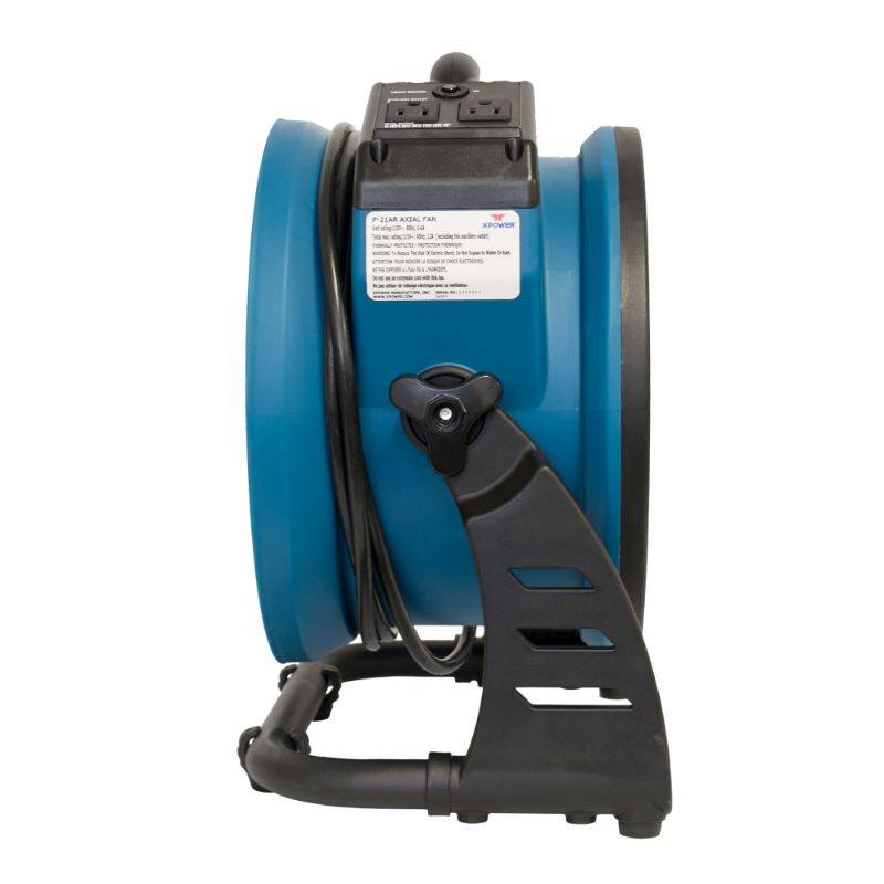 XPOWER P-AR Industrial Axial Air Mover | 4-Speed Fan with Built-In Power Outlets - Side View