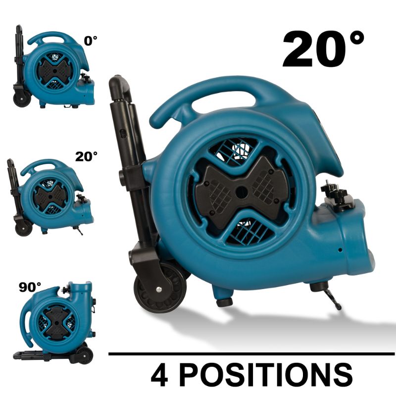 XPOWER P-630HC 1/2 HP Air Mover w/ Telescopic Handle & Wheels & Carpet Clamp - 4 Positions