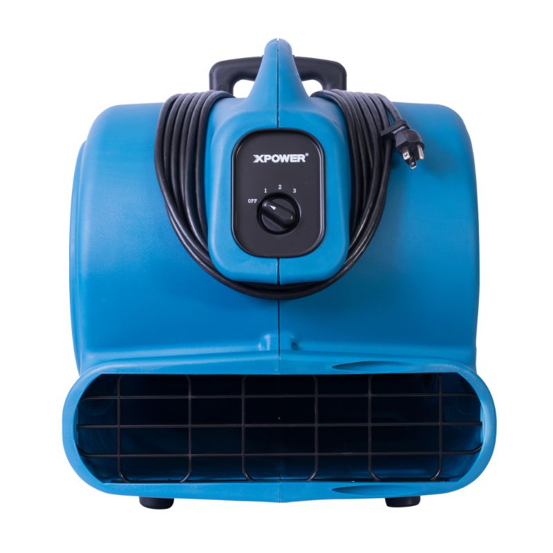 XPOWER P-800H 3/4 HP Air Mover with Telescopic Handle & Wheels - Front View Wrap Around Cord