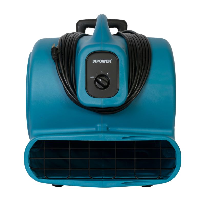 XPOWER X-830H 1 HP Air Mover w/ Telescopic Handle & Wheels - Front View Wrap Around