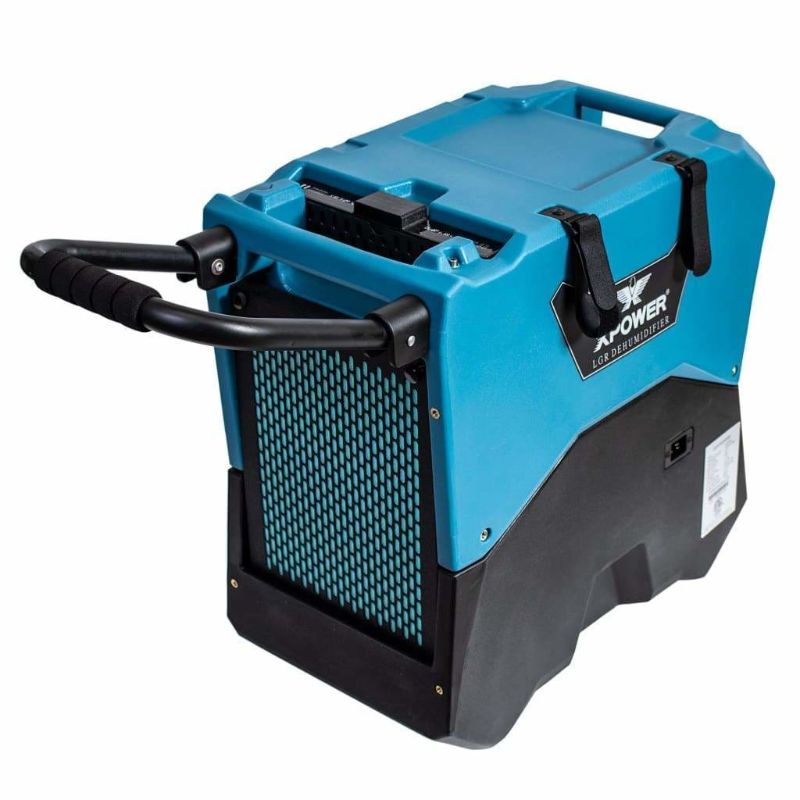 XPOWER XD-85L2 85 PPD Commercial LGR Dehumidifier with Automatic Purge Pump - Blue Back Handle Angle Up