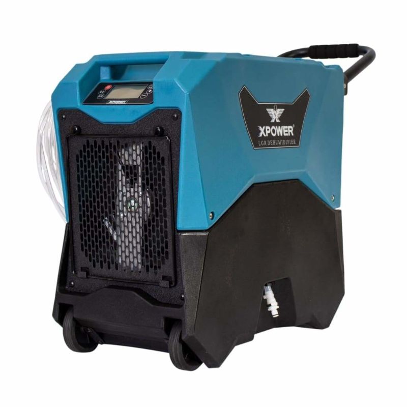 XPOWER XD-85LH 145-Pint LGR Commercial Dehumidifier with Automatic Purge Pump - Blue Front Angled Left