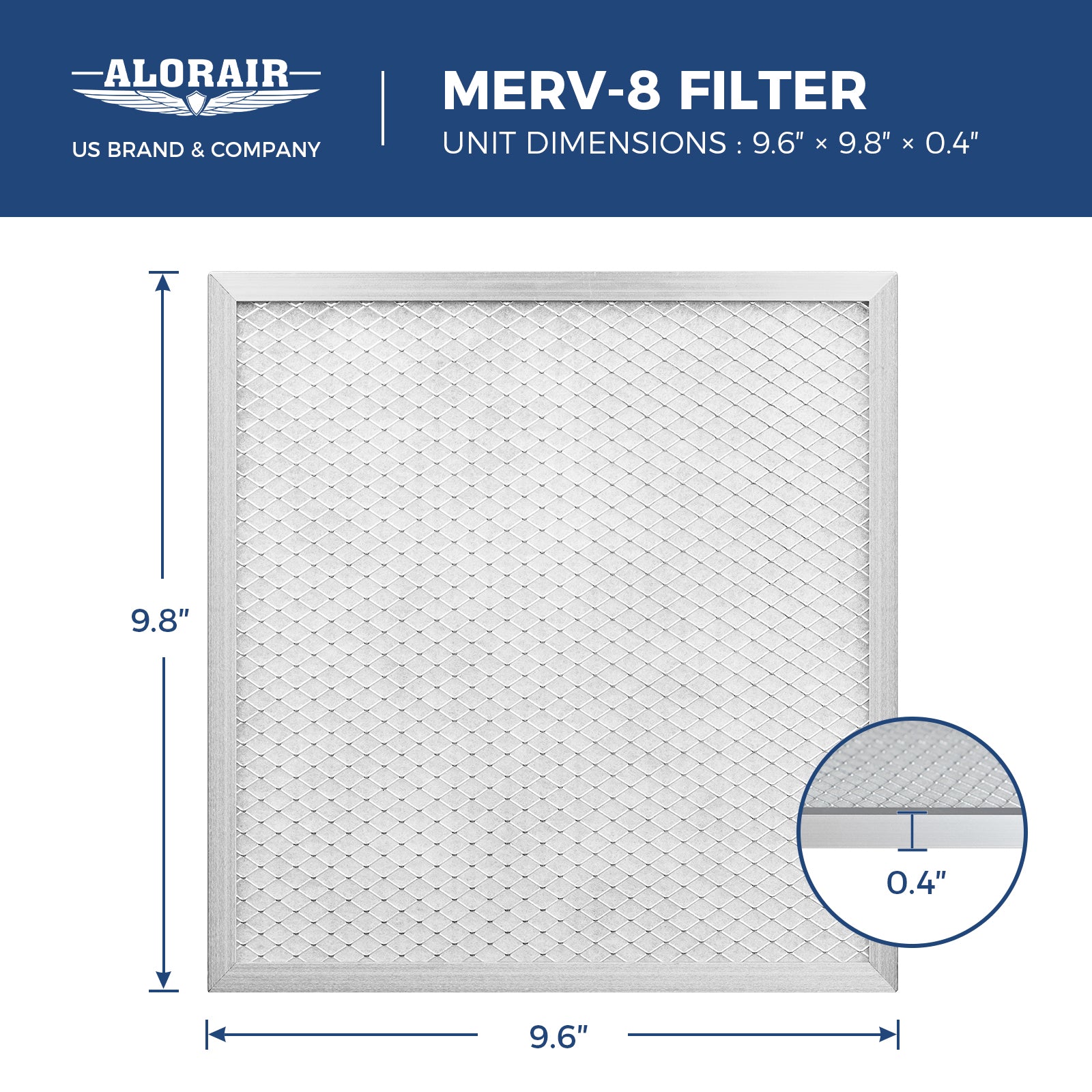 Upgrade to AlorAir MERV-8 filter with 9.6"x9.8"x0.4" dimensions for cleaner air in your home or office.