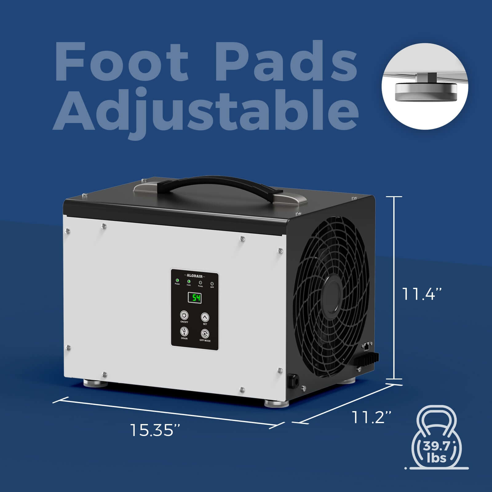 AlorAir HD35P Dehumidifier with 11.2"x11.4"x15.35" Dimensions and Adjustable Foot Pads