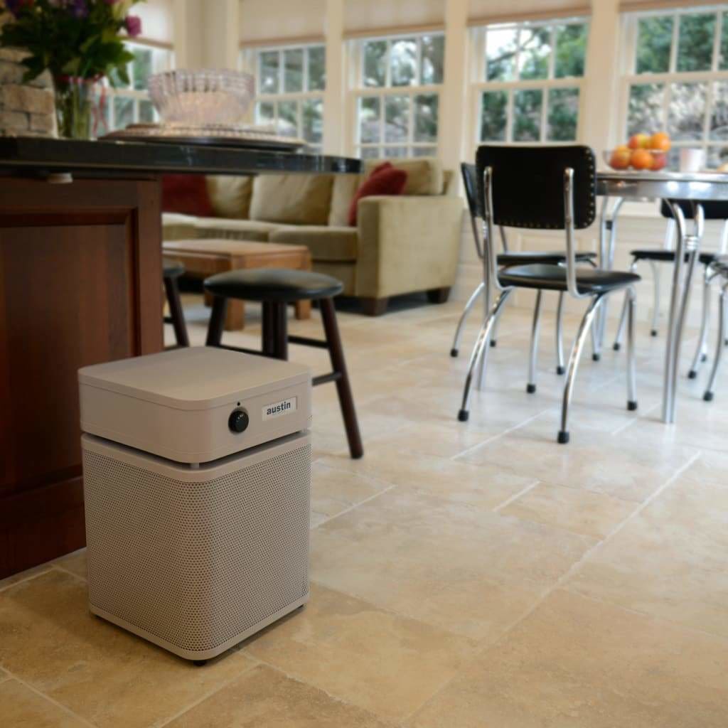 Austin Air HealthMate HEPA Air Purifier - B400 in sandstone in home setting