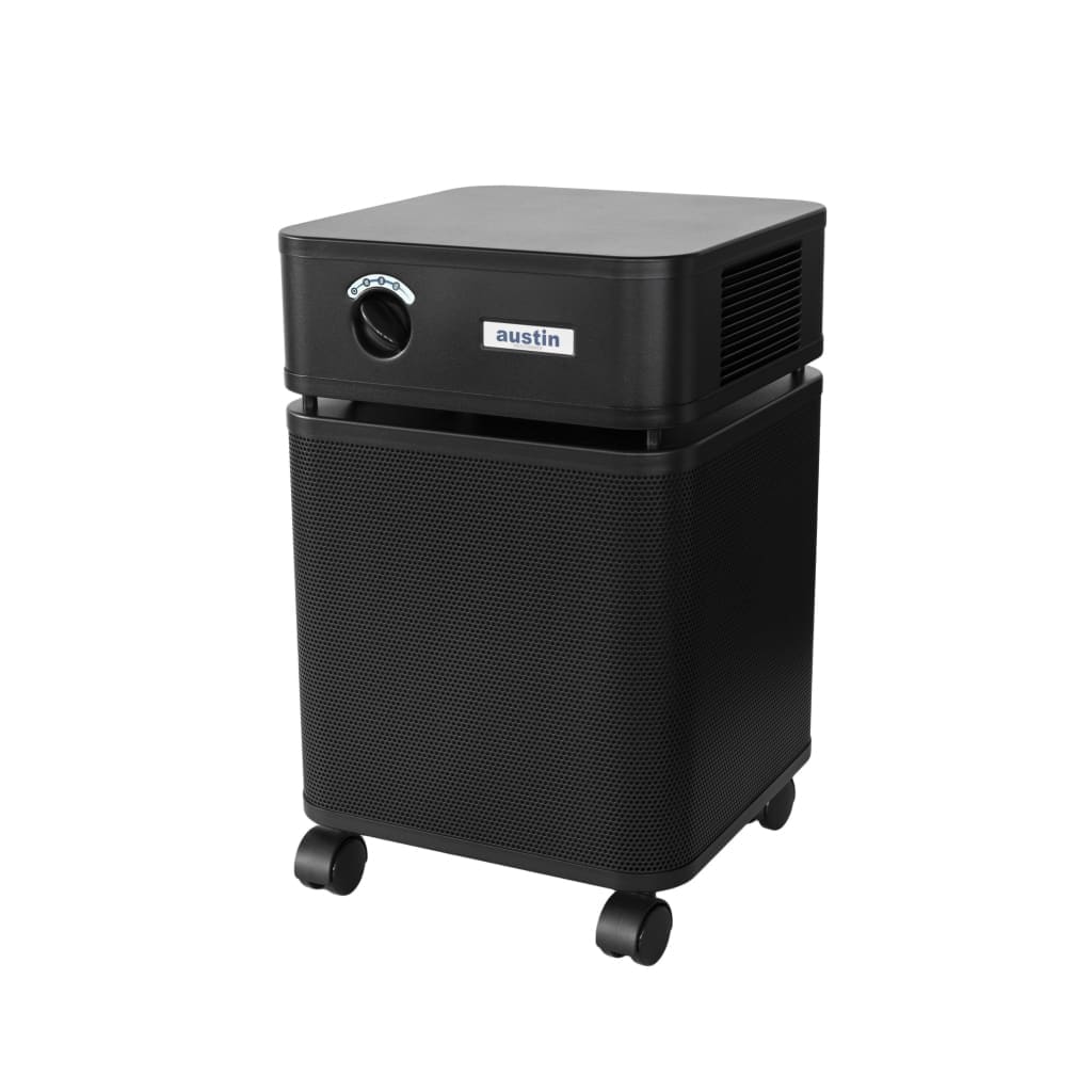 Austin Air HealthMate HEPA Air Purifier - B400 in black front angled left view 