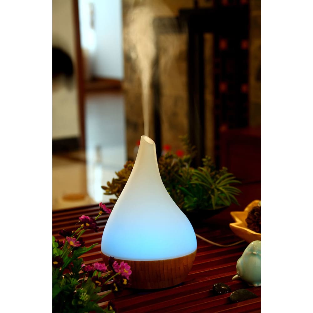 SPT SA-110: Ultrasonic Aroma Diffuser/Humidifier with Bamboo Base (Droplet) - Usage View Blue Ambiance